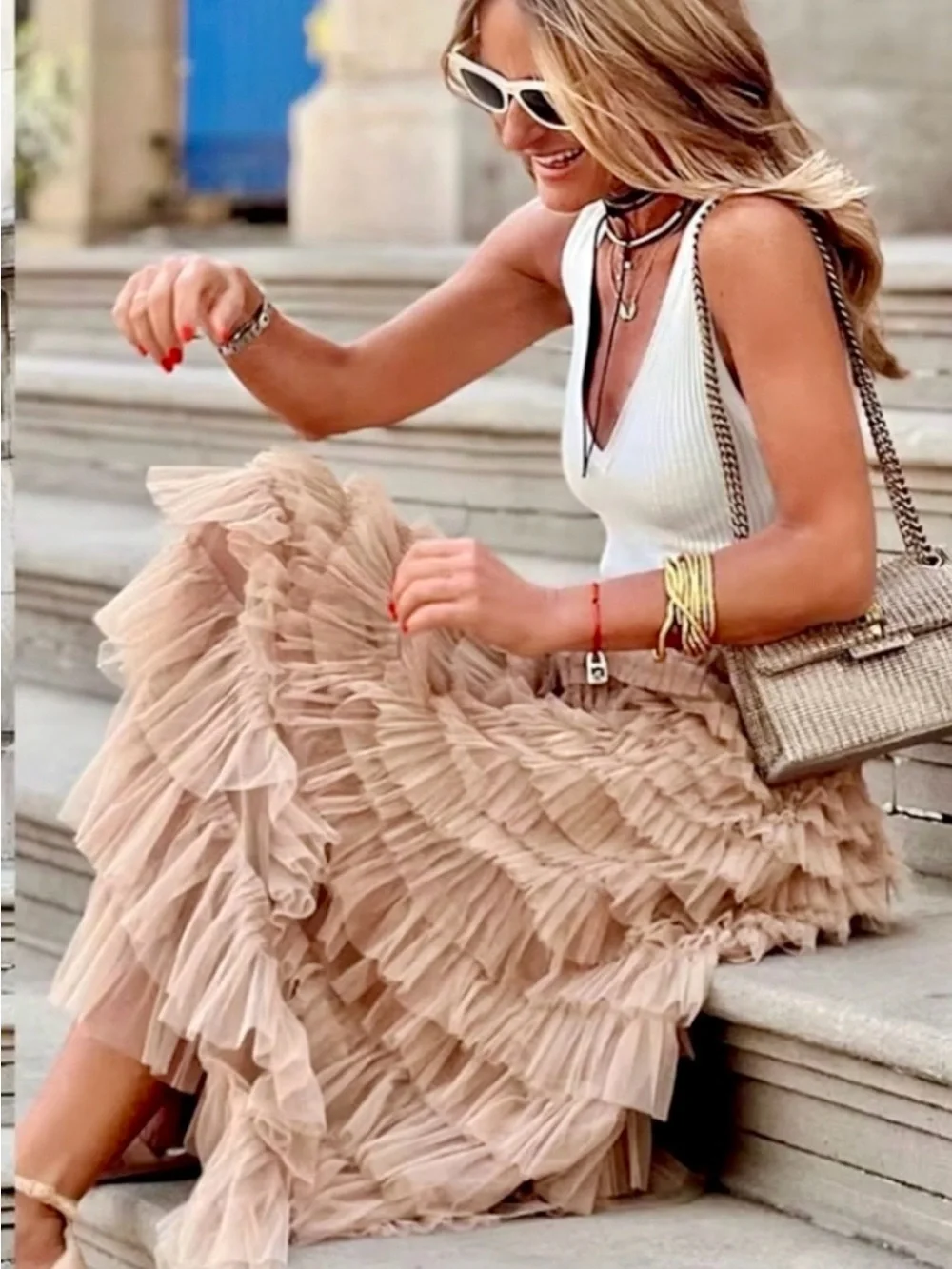 Anthropologie |Cupcakes & Cashmere Tiered Tulle Maxi Skirt. Dusty Pink